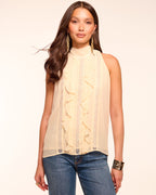 ‌Sleeveless Ruffle Mock Neck Top