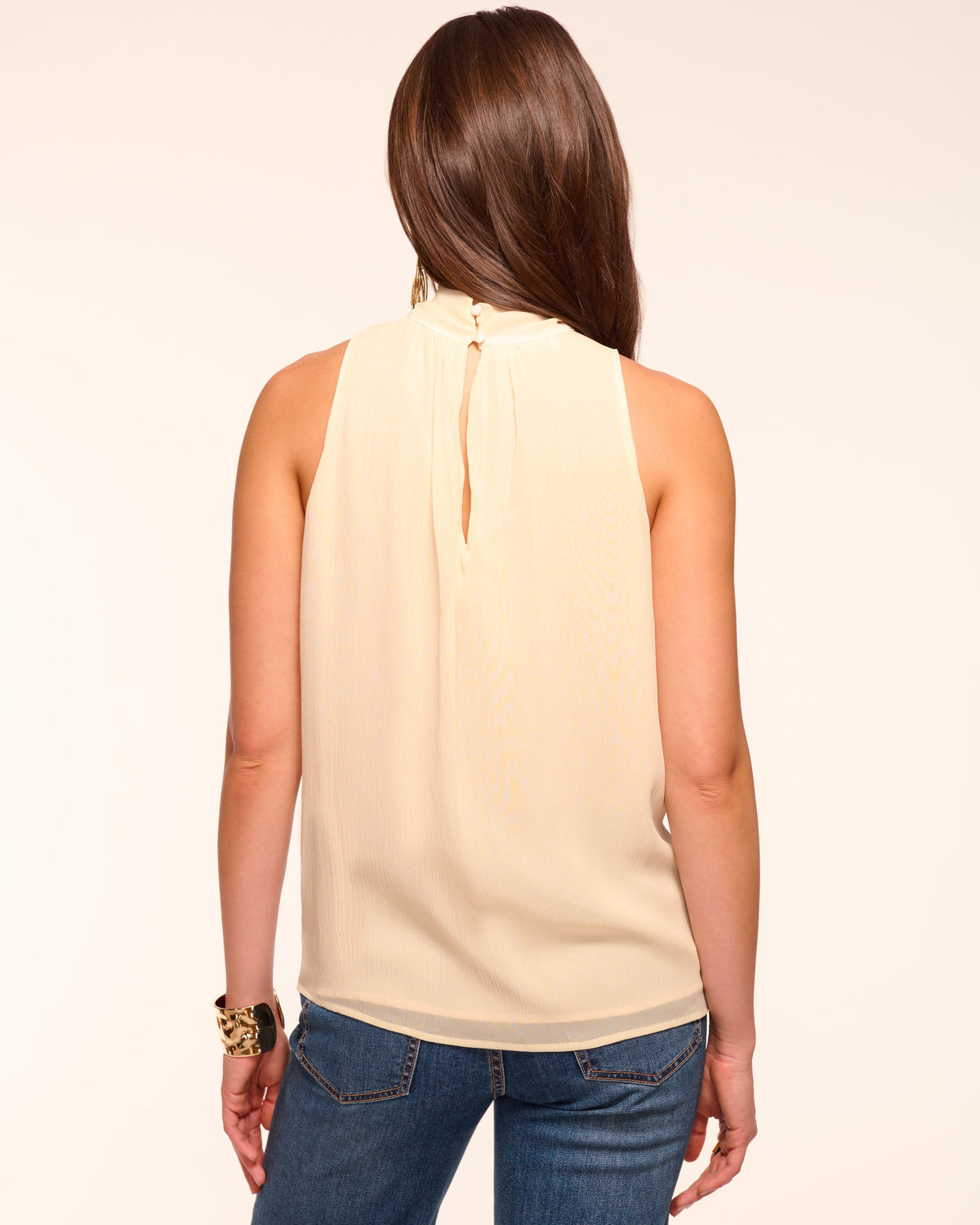 ‌Sleeveless Ruffle Mock Neck Top