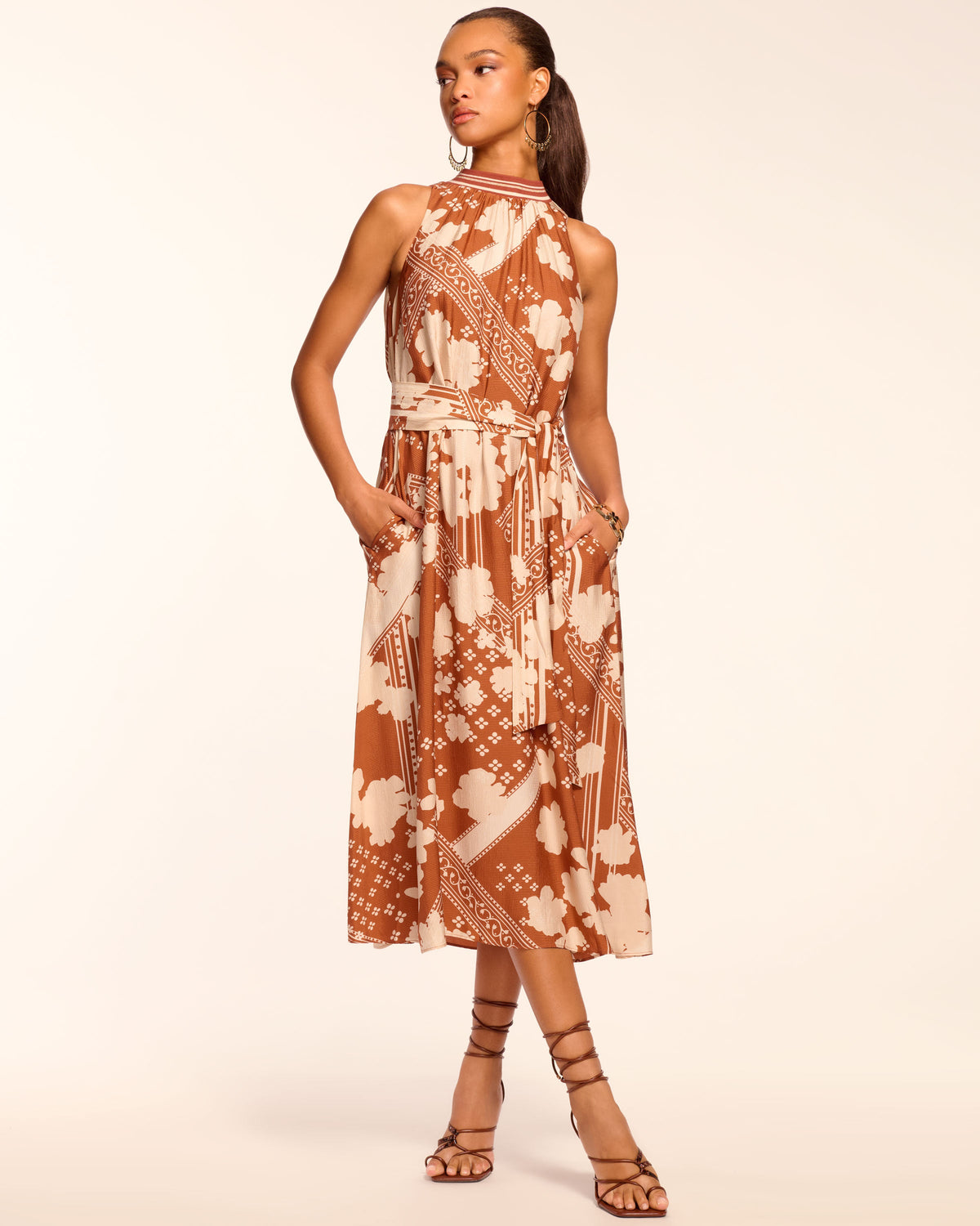 Shadow Floral High-Neck Dress