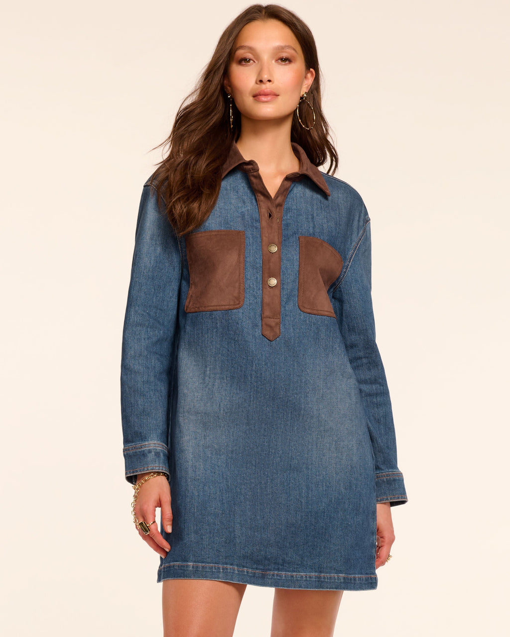 Faux Suede Denim Mini Dress