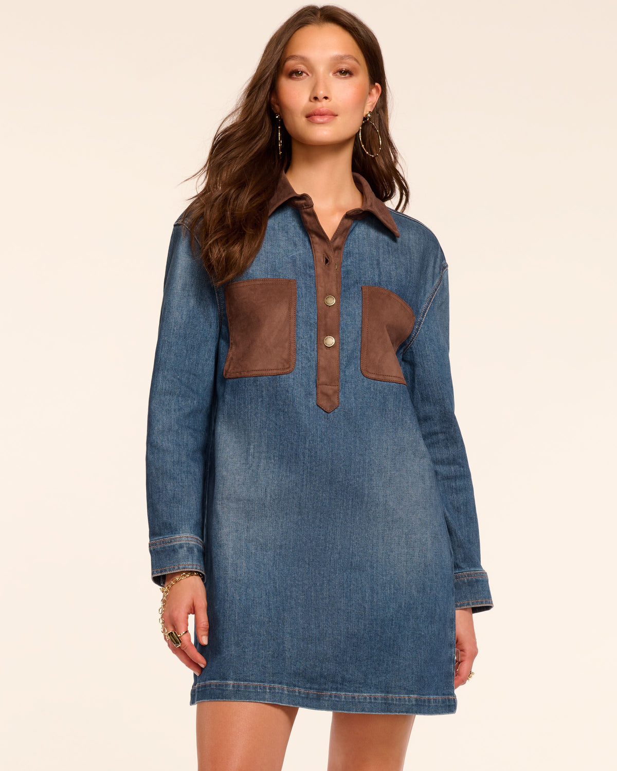 Faux Suede Denim Mini Dress