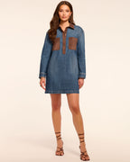 Faux Suede Denim Mini Dress