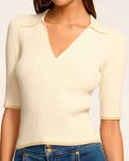 Metallic Trimmed V-Neck Sweater