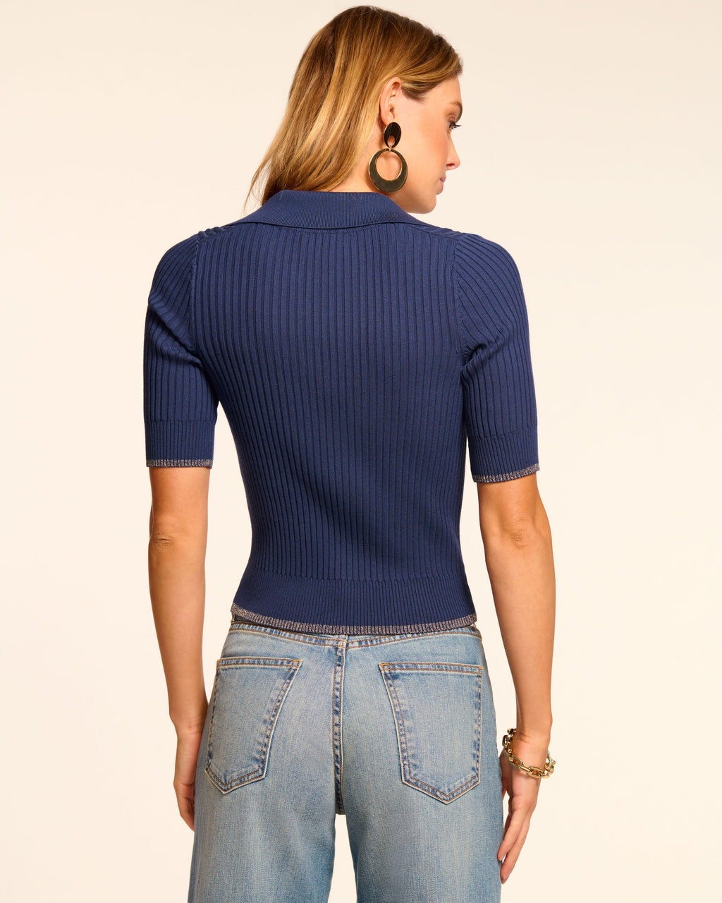 Metallic Trimmed V-Neck Sweater