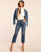 Relaxed Cropped Denim featuring White Crochet Pockets