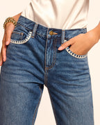 Relaxed Cropped Denim featuring White Crochet Pockets