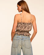 Abstract Animal Print Smocked Top