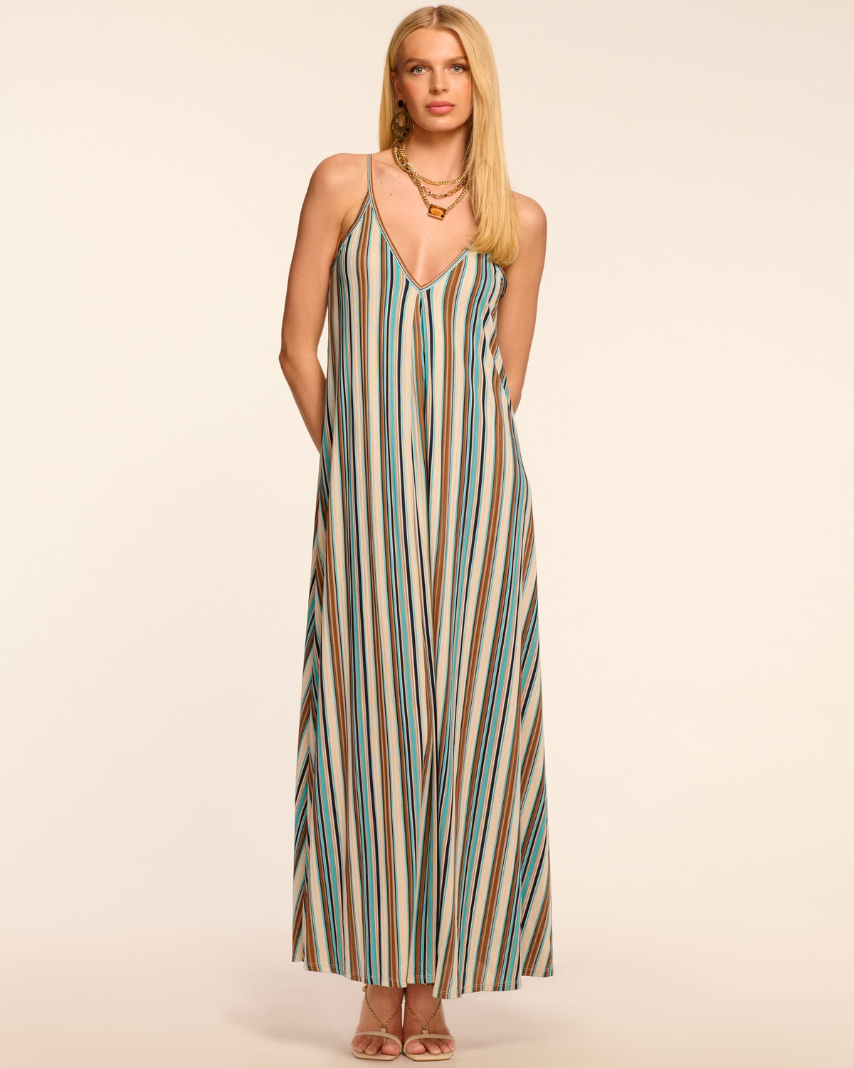 Vibrant Multi-Stripe V-Neck Dress