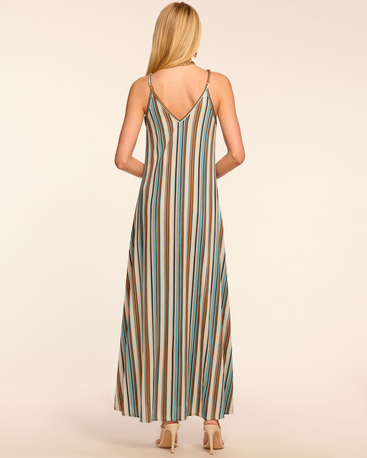 Vibrant Multi-Stripe V-Neck Dress