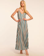 Vibrant Multi-Stripe V-Neck Dress
