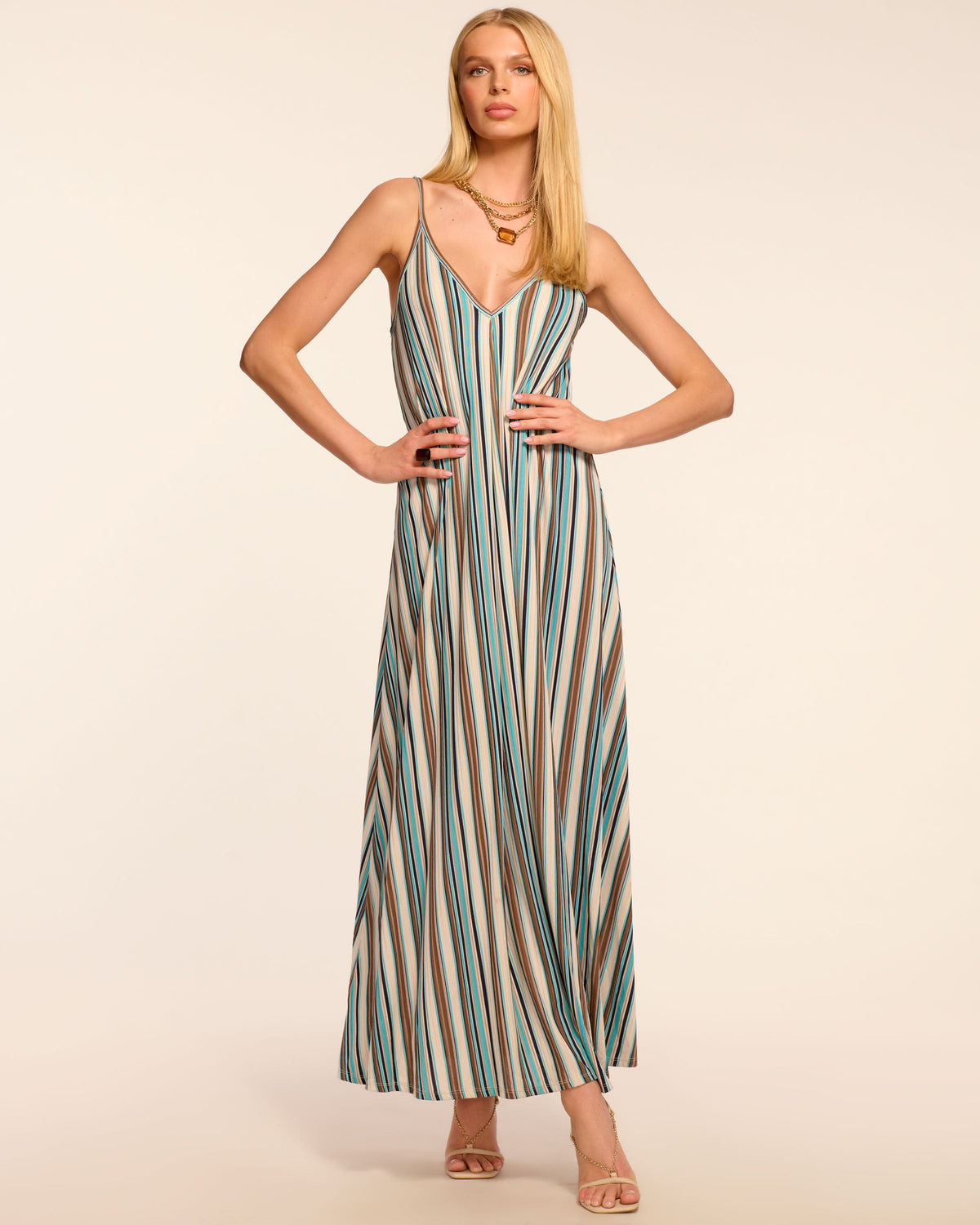 Vibrant Multi-Stripe V-Neck Dress