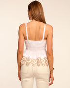 Smocked Embellished Contrast Peplum Top