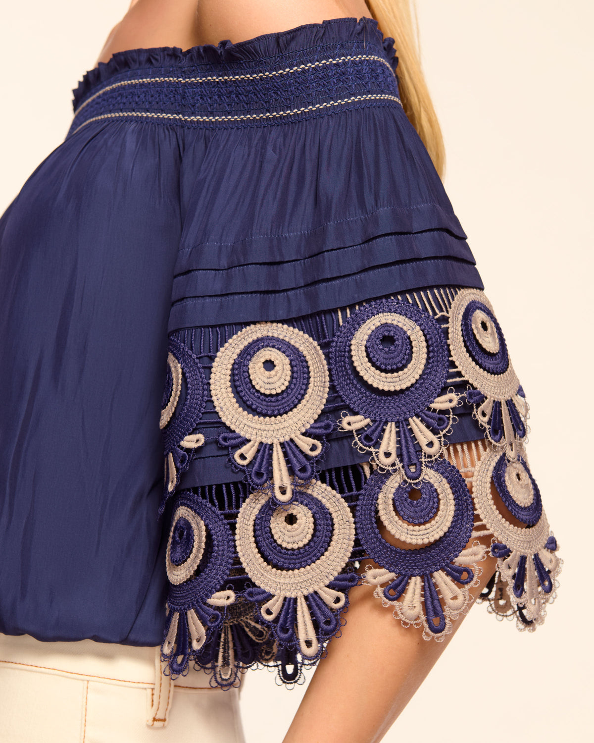 Dramatic Off-Shoulder Embellished Top