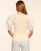 Poplin Puff Sleeve Knit Top