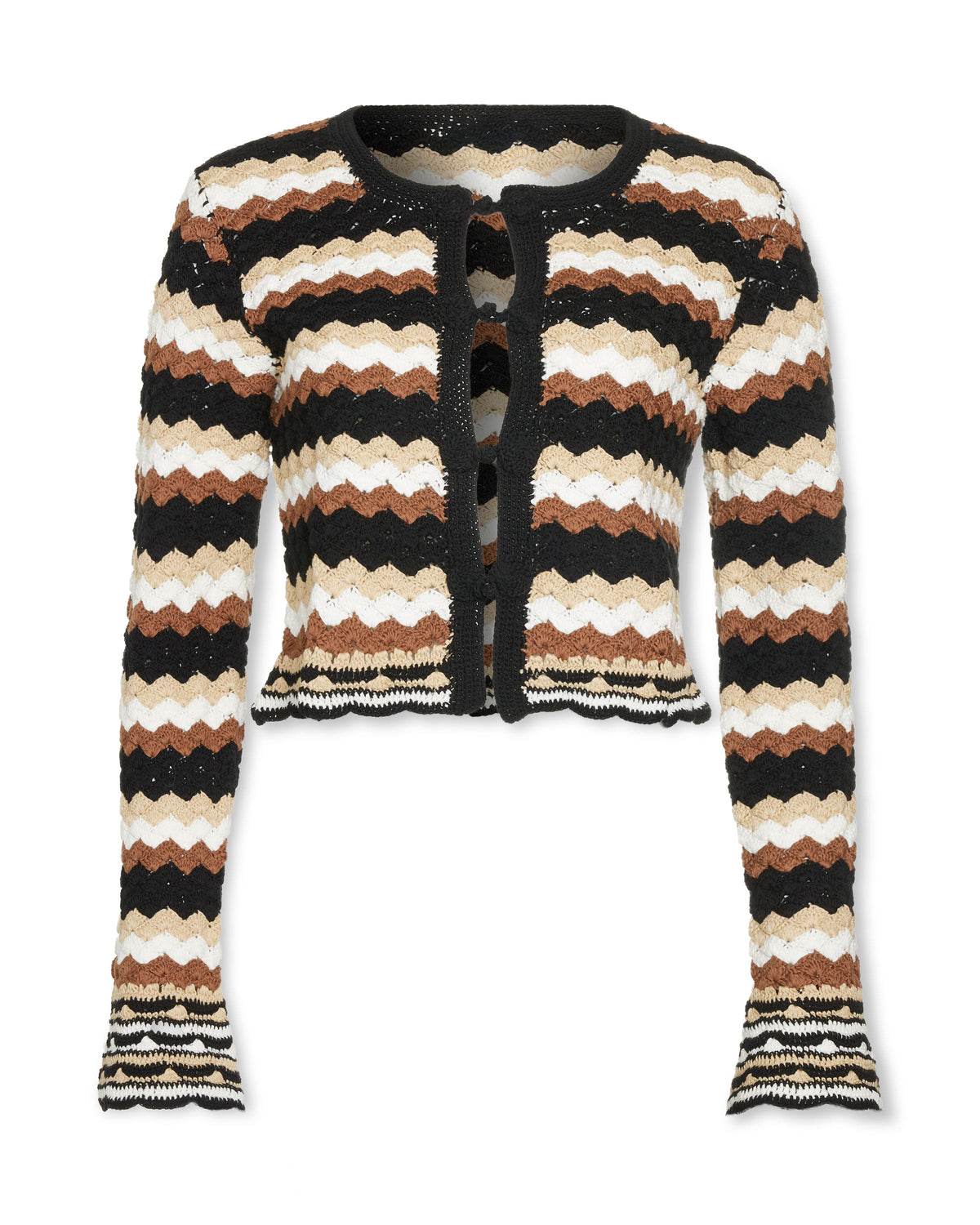 Cropped Crochet Cardigan with Textured Yarn Design