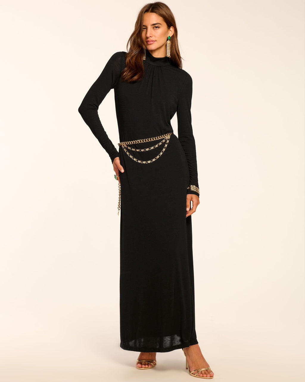Mock Neck Keyhole Button Dress