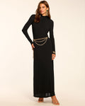 Mock Neck Keyhole Button Dress