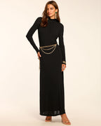 Mock Neck Keyhole Button Dress