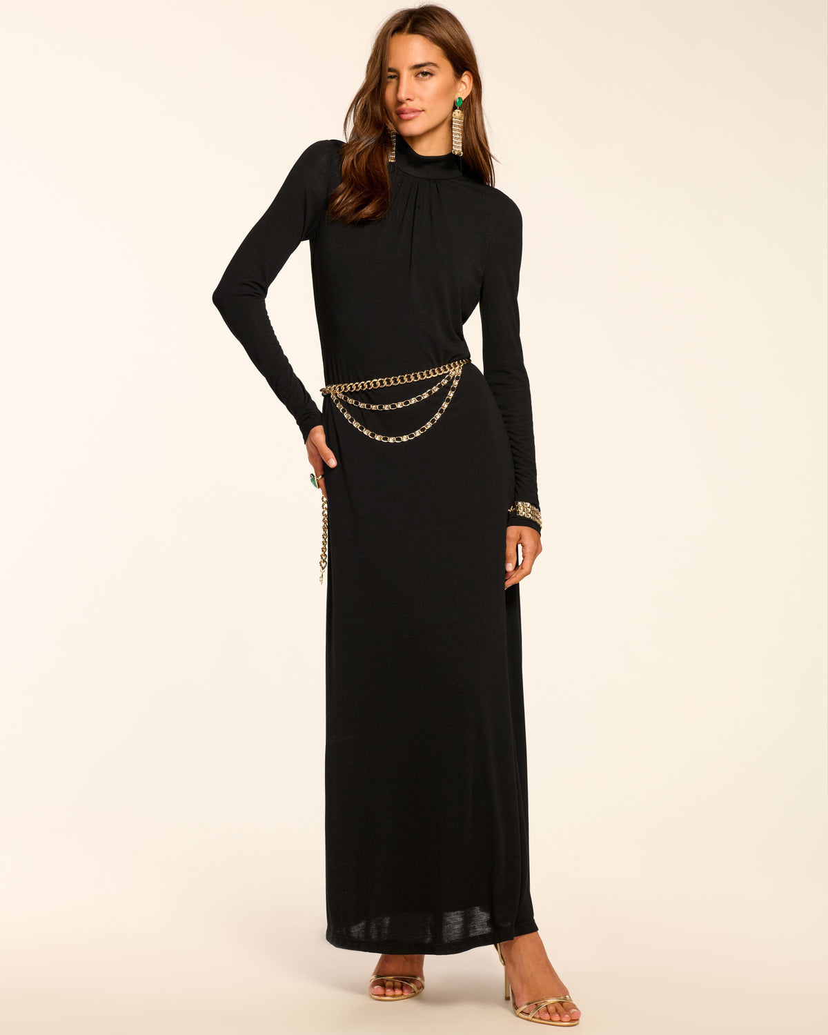 Mock Neck Keyhole Button Dress