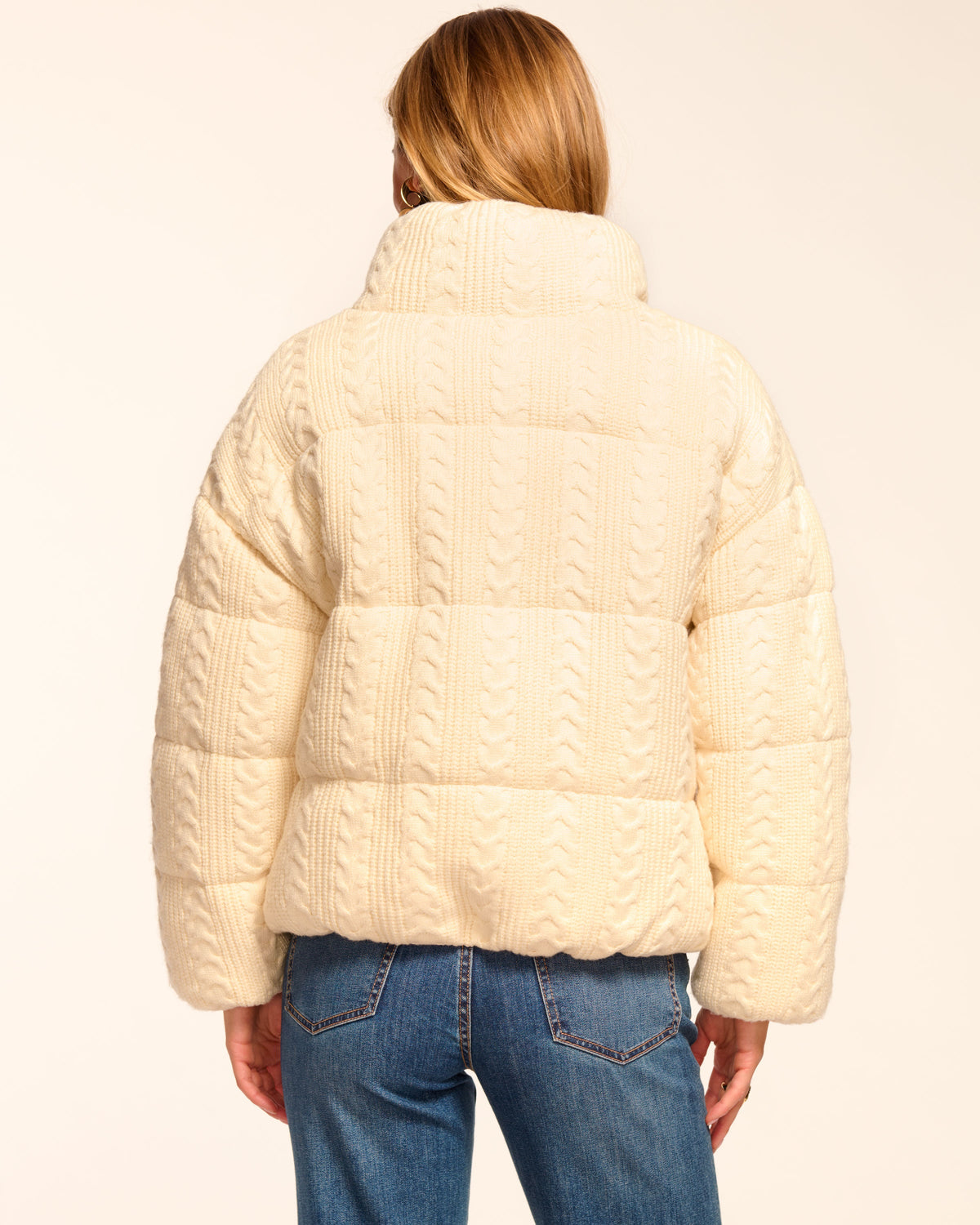 Textured Cable-Knit Puffer Coat for Layering