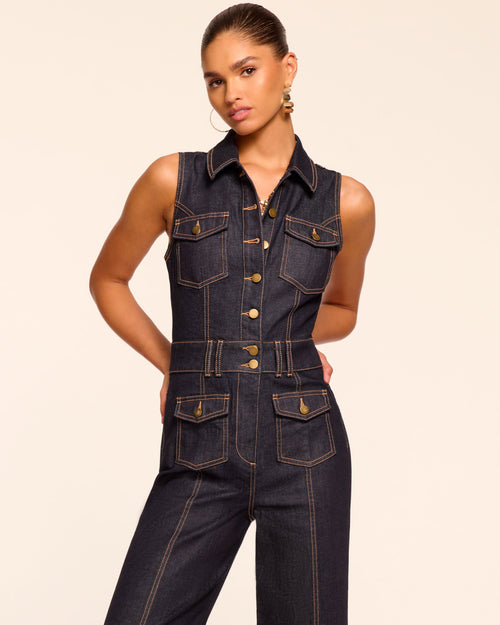 Chic Collar Denim Jumpsuit