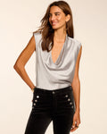 Stretch Silk Cowl Neck Elevated Top