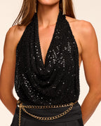 Shimmering Beaded Mesh Layering Top