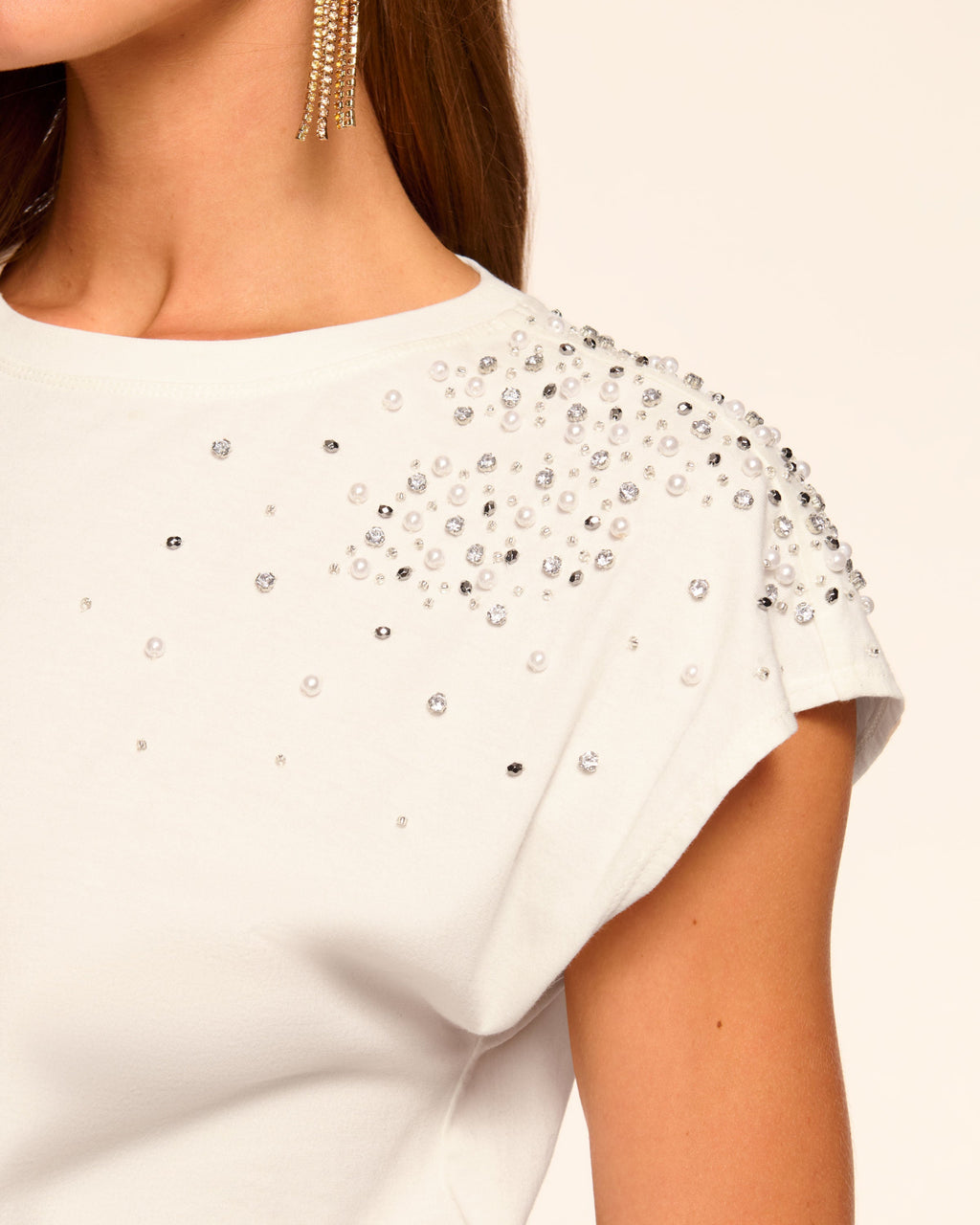 ‌Rhinestone Pearl Relaxed Tee