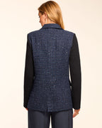 Metallic Tweed Blazer with Contrast Knit Sleeve Details
