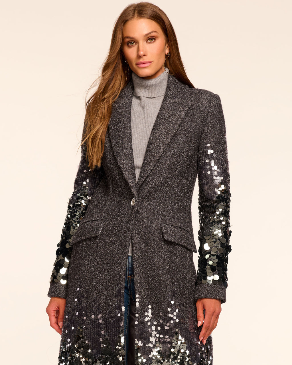 Elevated Shine Ombr Paillette Wool Blend Coat