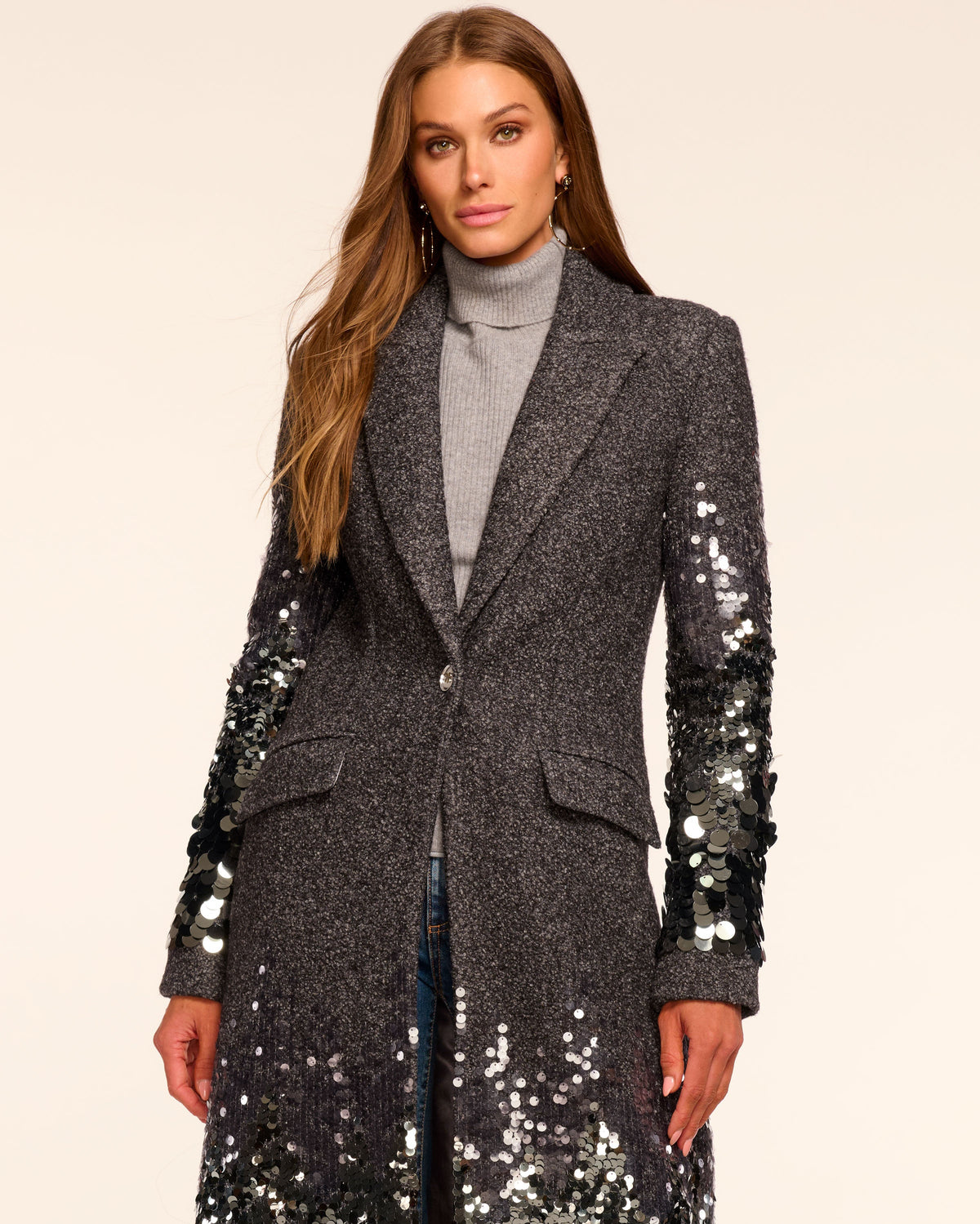 Elevated Shine Ombr Paillette Wool Blend Coat