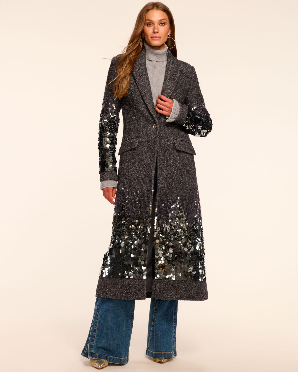 Elevated Shine Ombr Paillette Wool Blend Coat