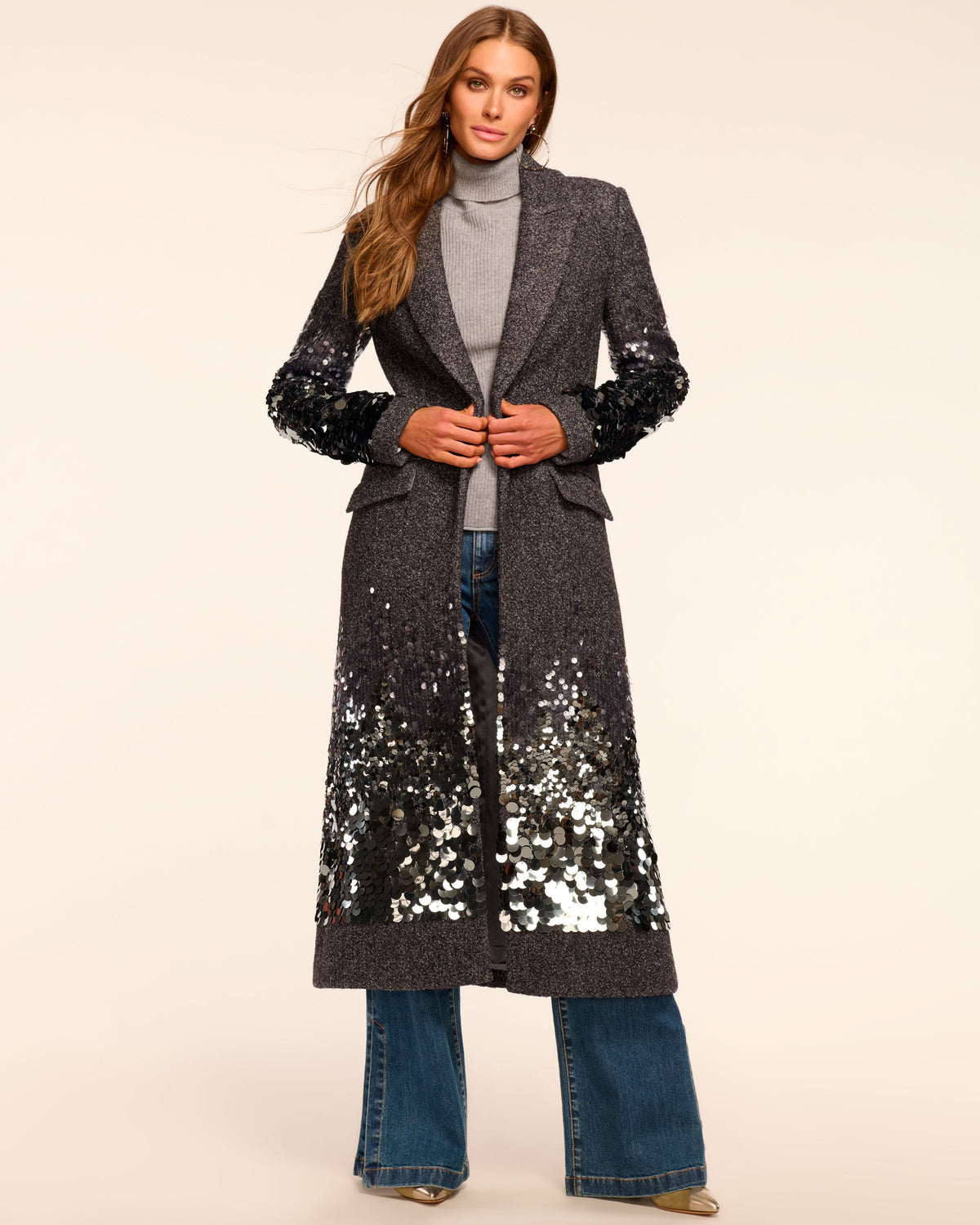 Elevated Shine Ombr Paillette Wool Blend Coat