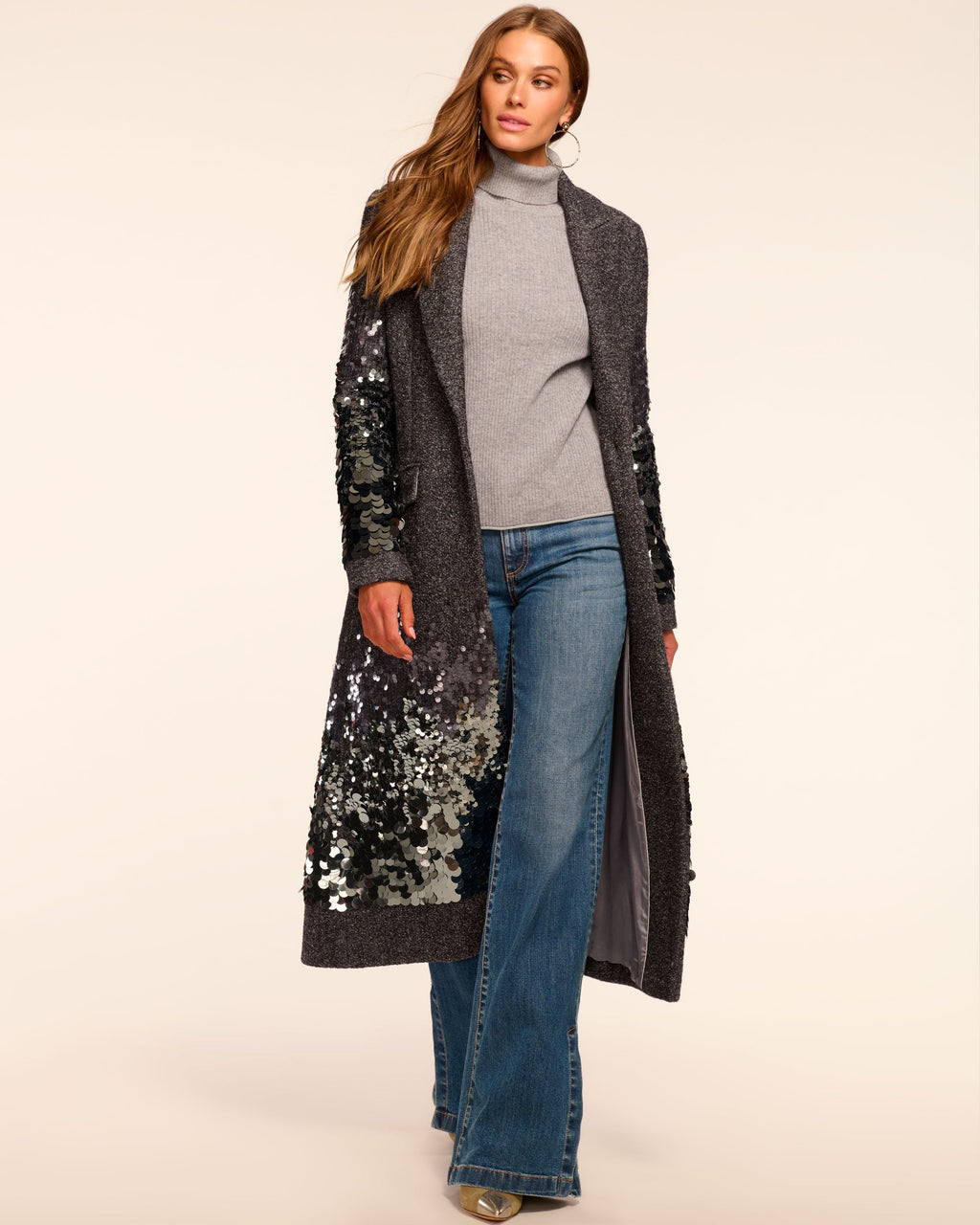 Elevated Shine Ombr Paillette Wool Blend Coat