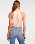 Simple High-Neck Bow Top with Keyhole Cutout