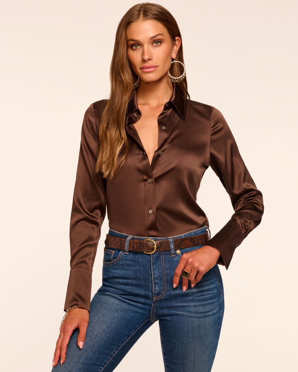 Elevated Silky Button-Up Blouse with Stretch
