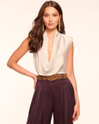 Stretch Silk Cowl Neck Elevated Top