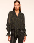 ‌Foliage Print Sheer Ruffle Blouse