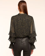 ‌Foliage Print Sheer Ruffle Blouse