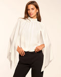 Dramatic Satin Cape Sleeve Top