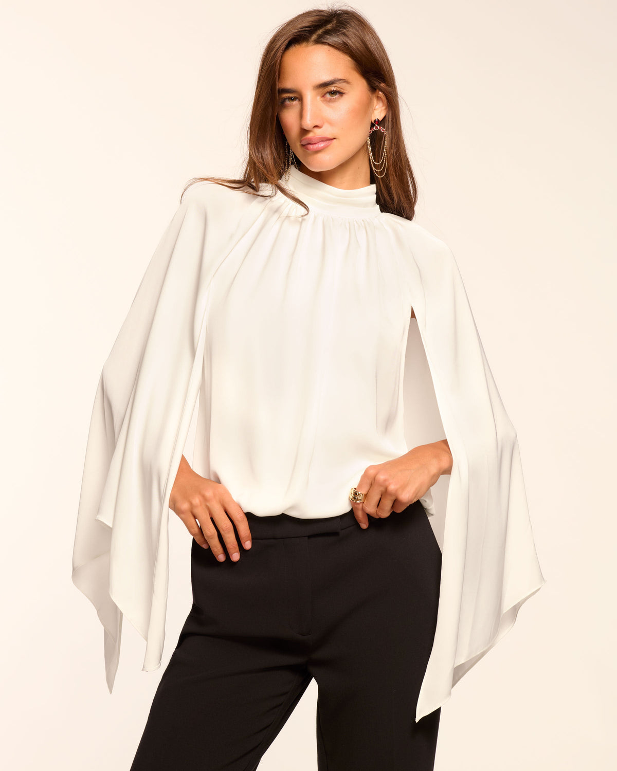 Dramatic Satin Cape Sleeve Top