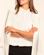 Dramatic Satin Cape Sleeve Top