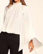 Dramatic Satin Cape Sleeve Top