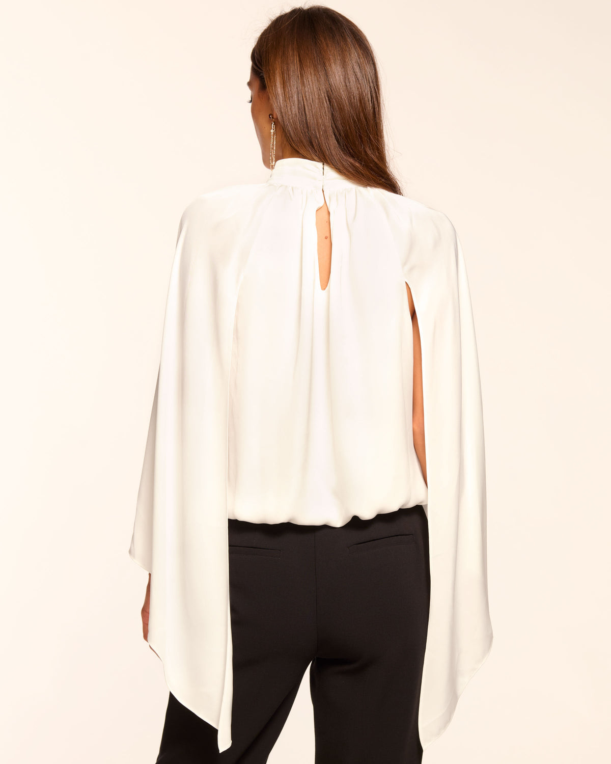 Dramatic Satin Cape Sleeve Top