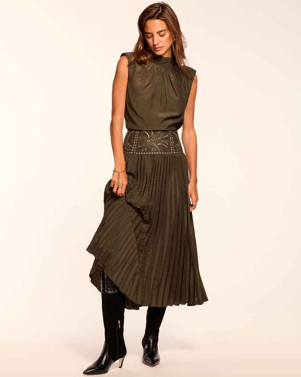 Structured Shoulder Embellished Waist Dress