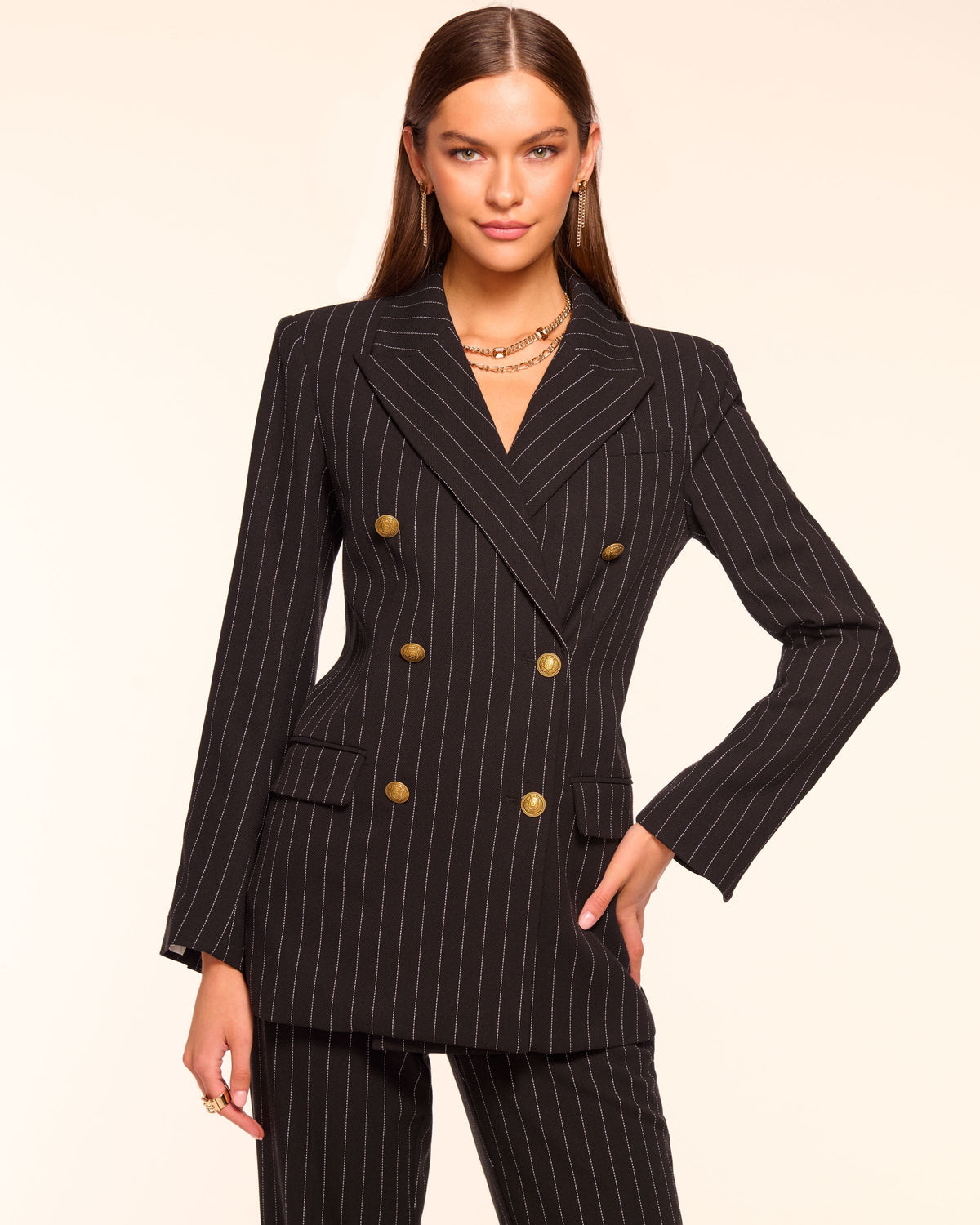 Gold-Tone Button Double-Breasted Blazer
