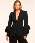 Ruffle Statement Sleeve Tailored Blazer