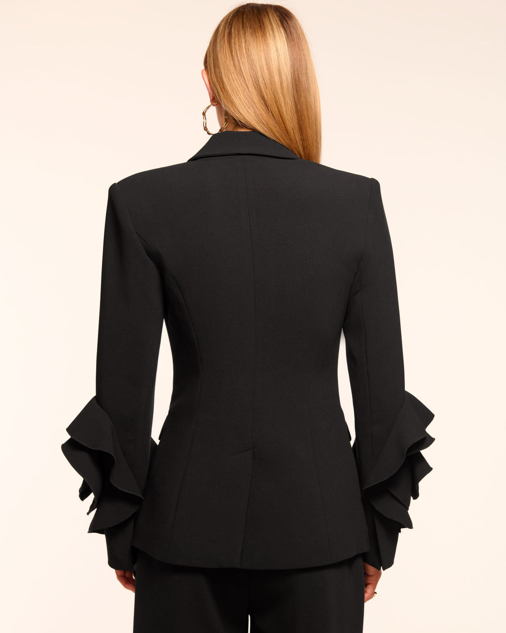Ruffle Statement Sleeve Tailored Blazer