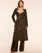 Luxury Faux-Leather Trimmed Wide-Lapel Blazer