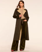 Luxury Faux-Leather Trimmed Wide-Lapel Blazer